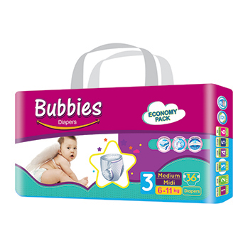 BUBBIES DIAPERS MEDIUM 36'S